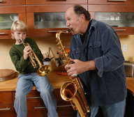 Musical instruments in appearance of being played.